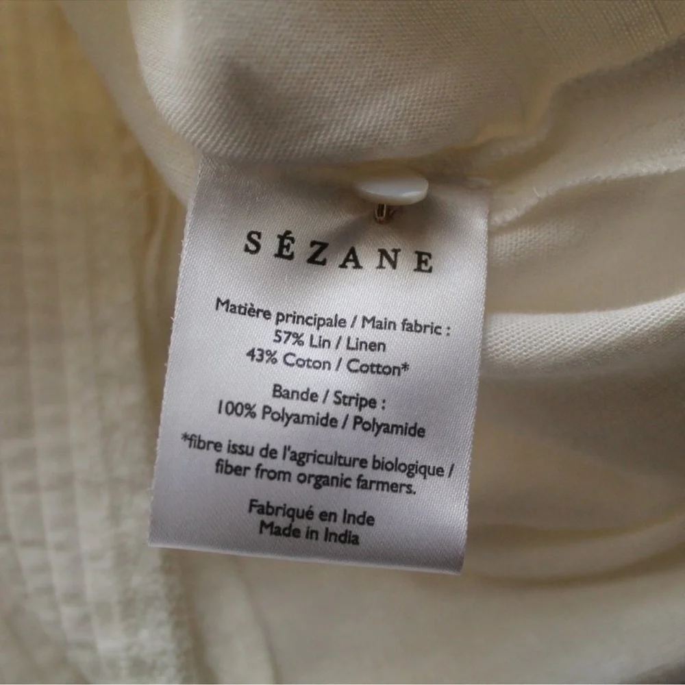 Sezane Antonia Linen Blouse White Size 36 Lace Trim - Picture 9 of 10
